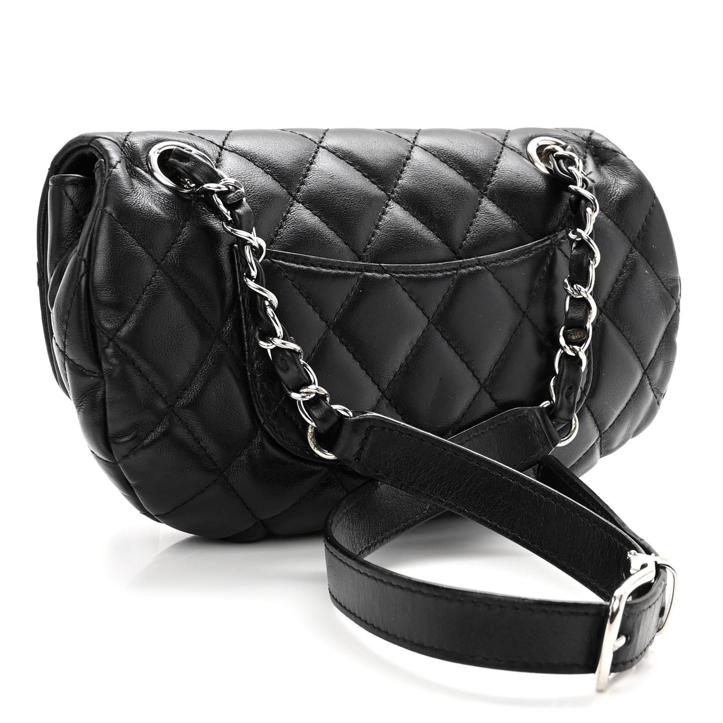 Calfskin Quilted CC Uniform Flap Belt Bag Black