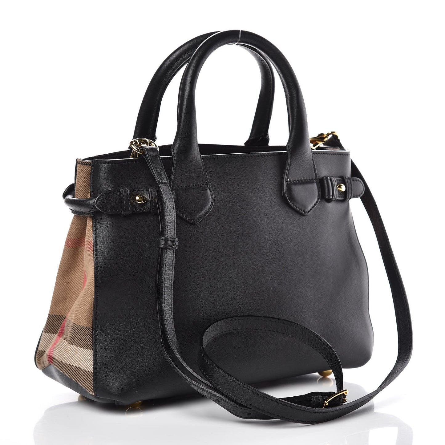 Grainy Calfskin House Check Small Banner Tote Black