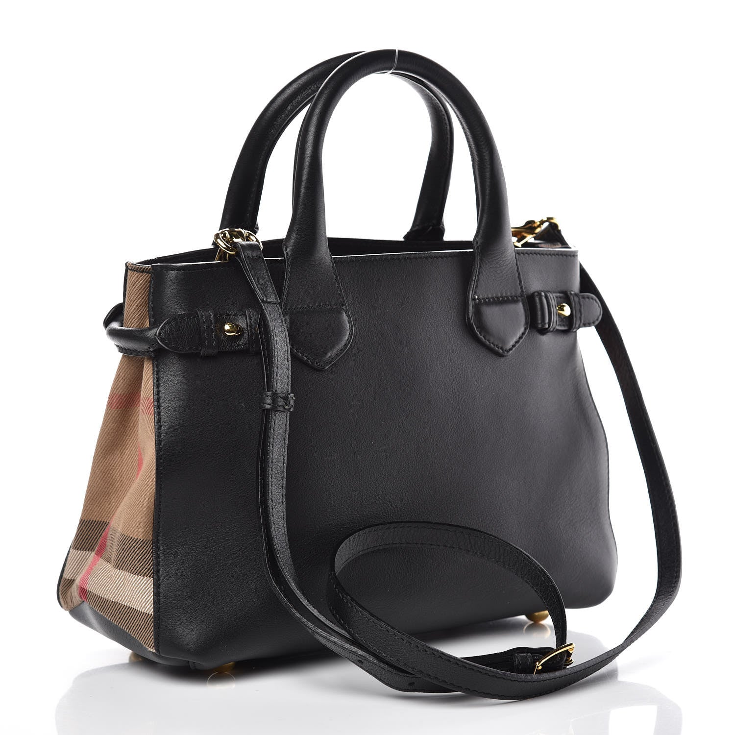 Burberry Grainy Calfskin House Check Small Banner Tote Black 3 of 11