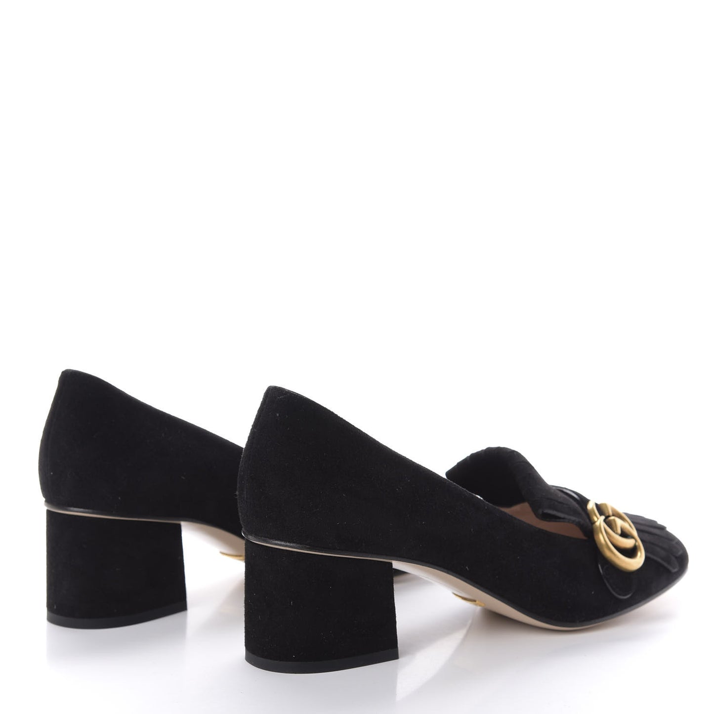 Kid Scamosciato GG Marmont Fringe 50mm Loafer Pumps 40 Black
