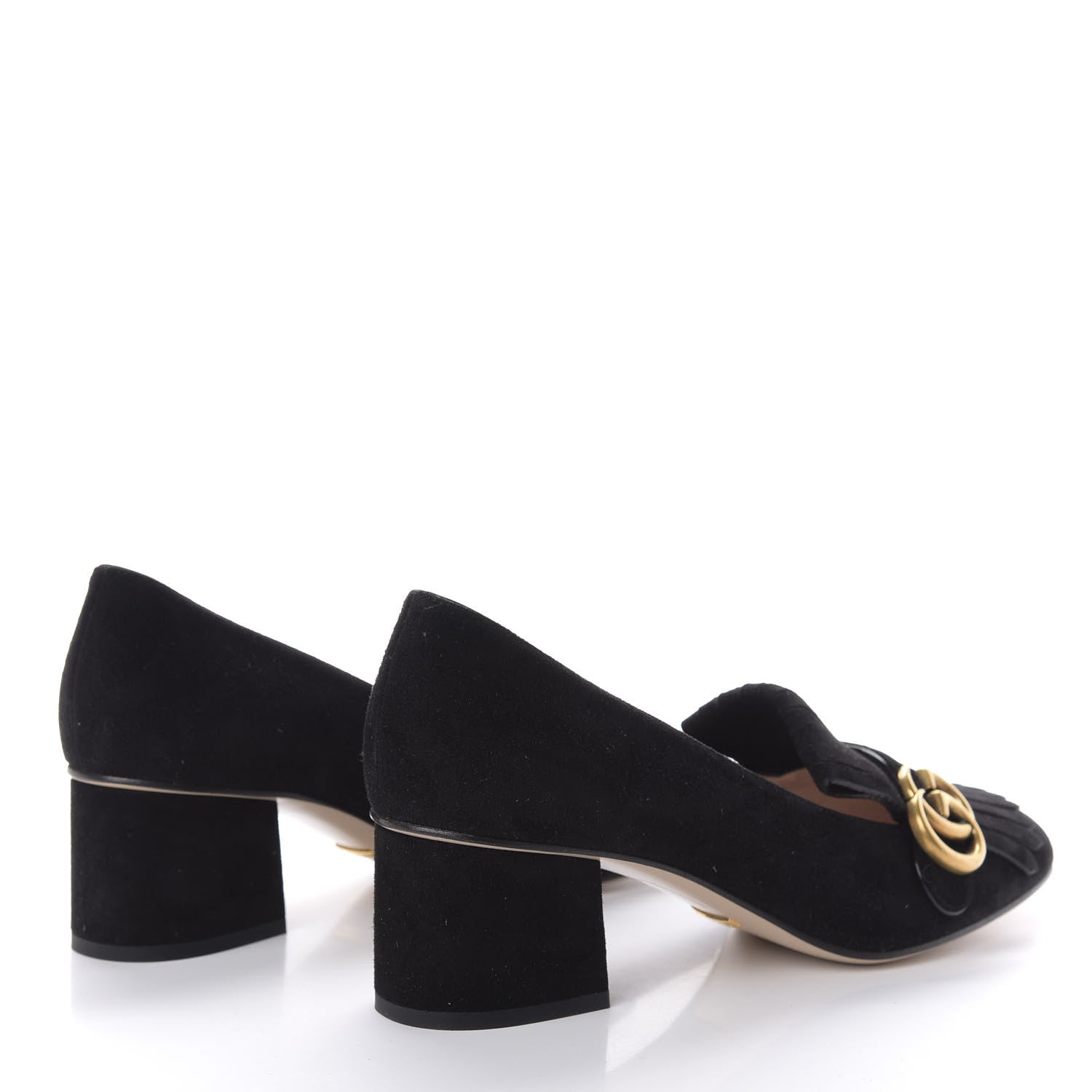 Gucci Kid Scamosciato GG Marmont Fringe 50mm Loafer Pumps 40 Black 4 of 9