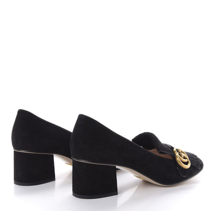 Gucci Kid Scamosciato GG Marmont Fringe 50mm Loafer Pumps 40 Black 4 of 9