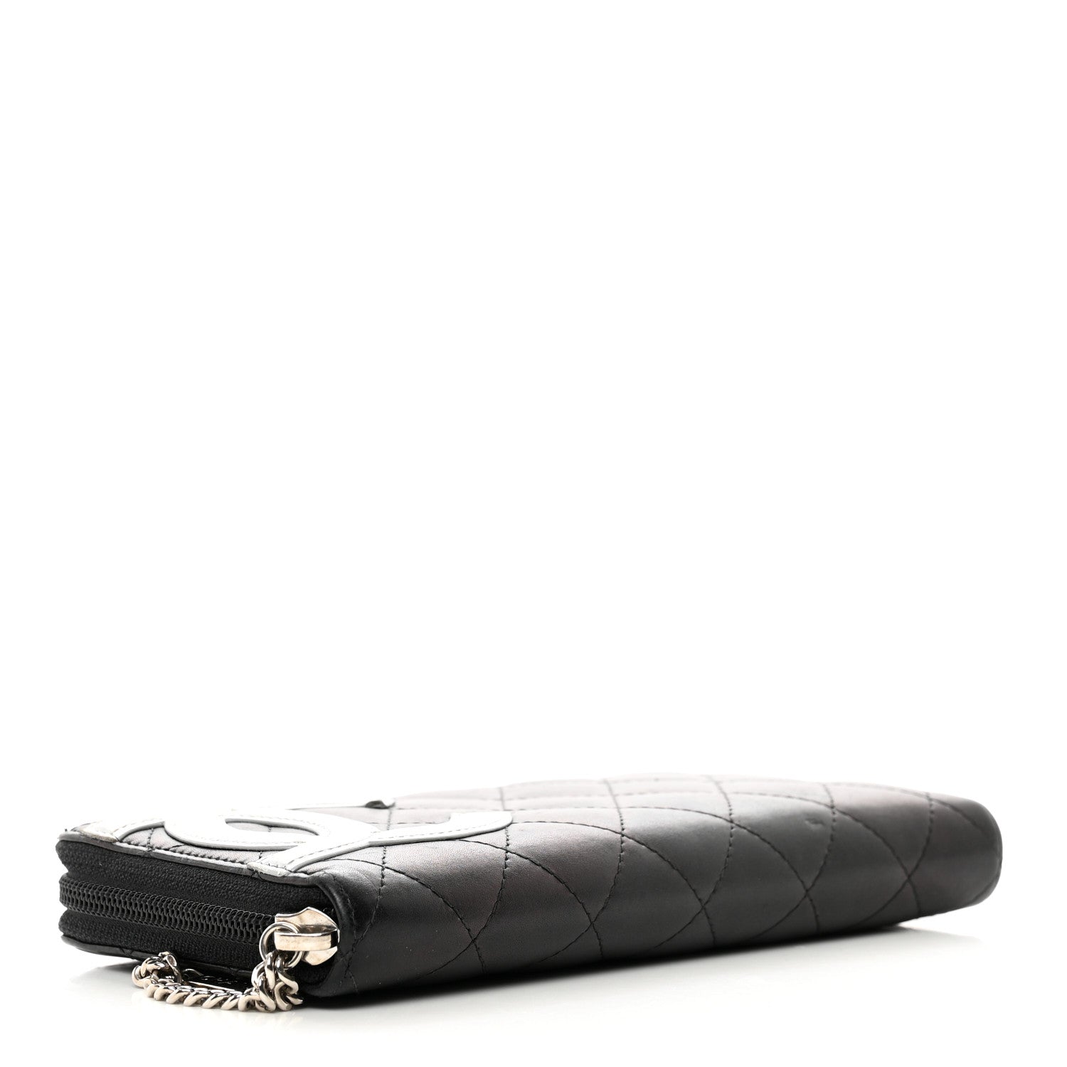 Chanel Calfskin Quilted Cambon Large Gusset Zip Around Wallet Black Silver 3 of 10