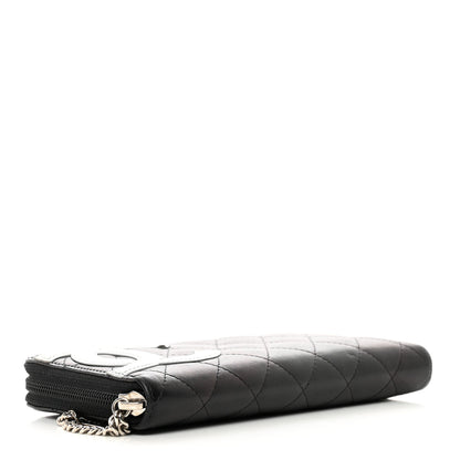Chanel Calfskin Quilted Cambon Large Gusset Zip Around Wallet Black Silver 3 of 10