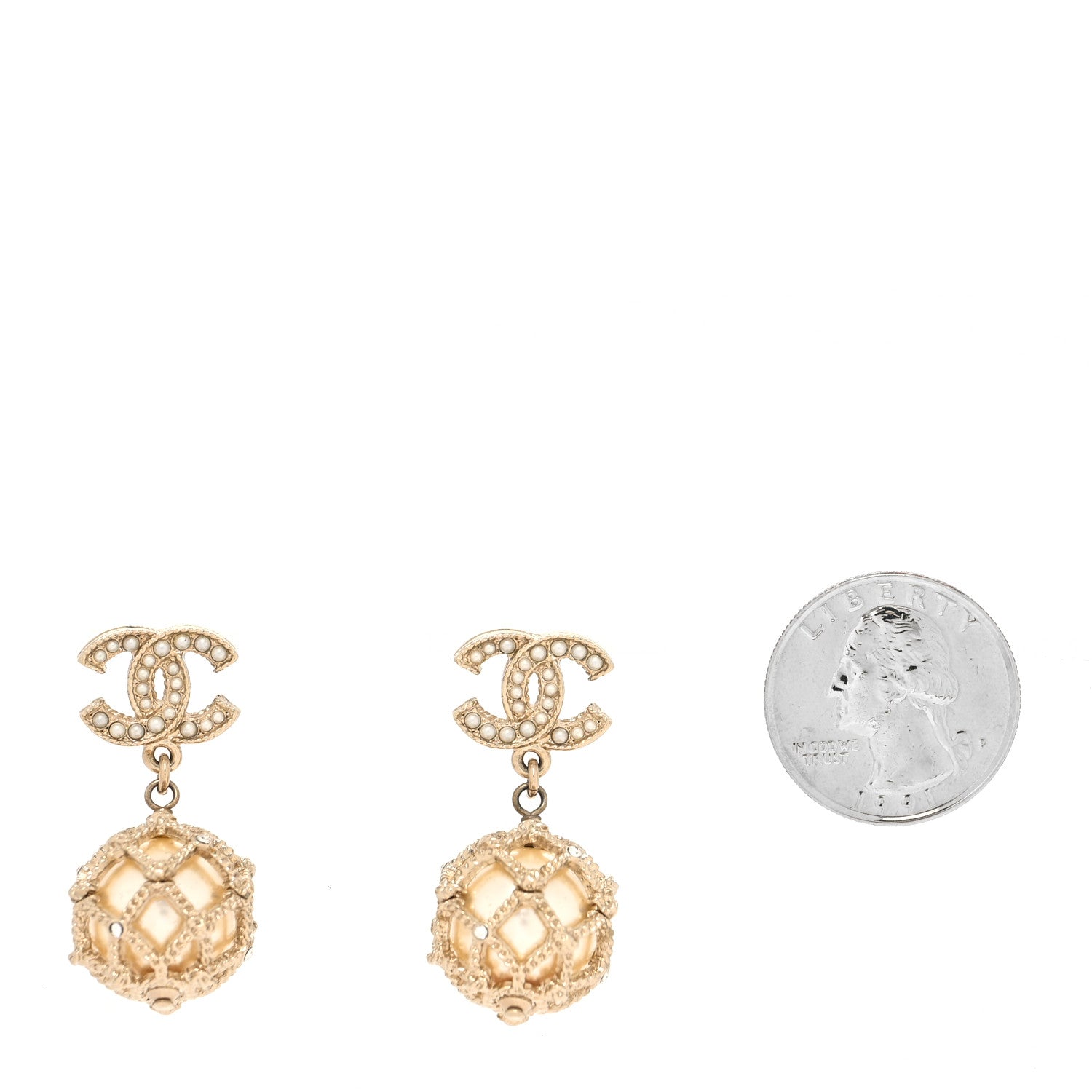 Chanel Pearl CC Drop Earrings Gold Pearly White 2 of 4
