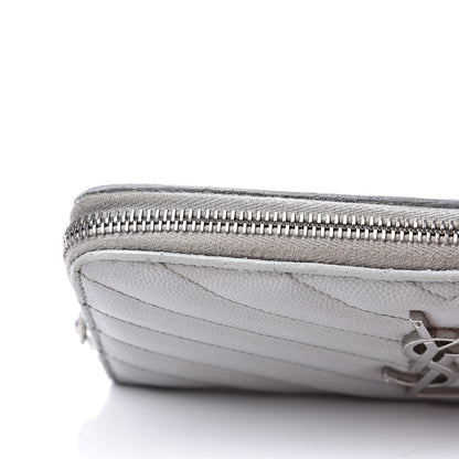Saint Laurent Grain De Poudre Matelasse Chevron Monogram Zip Around Wallet Granite 10 of 15