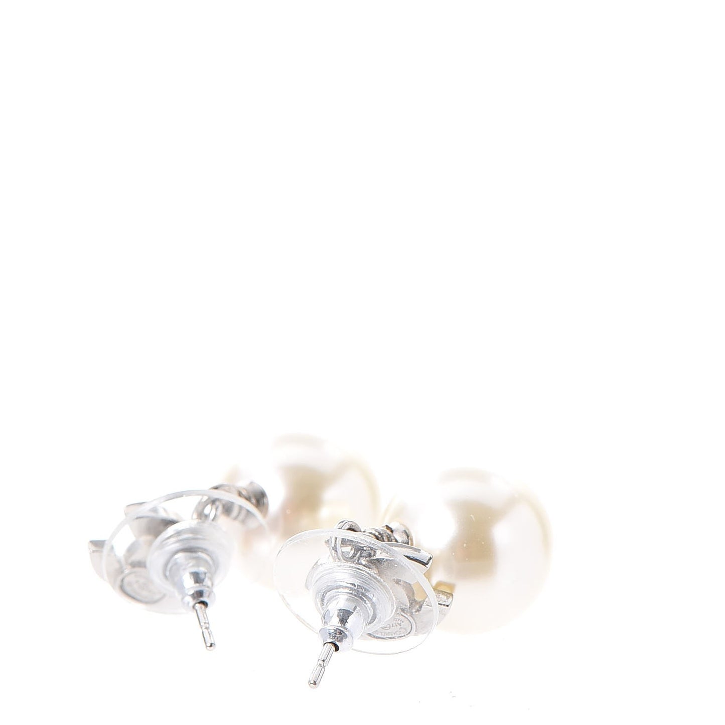 Crystal Pearl CC Drop Earrings Silver