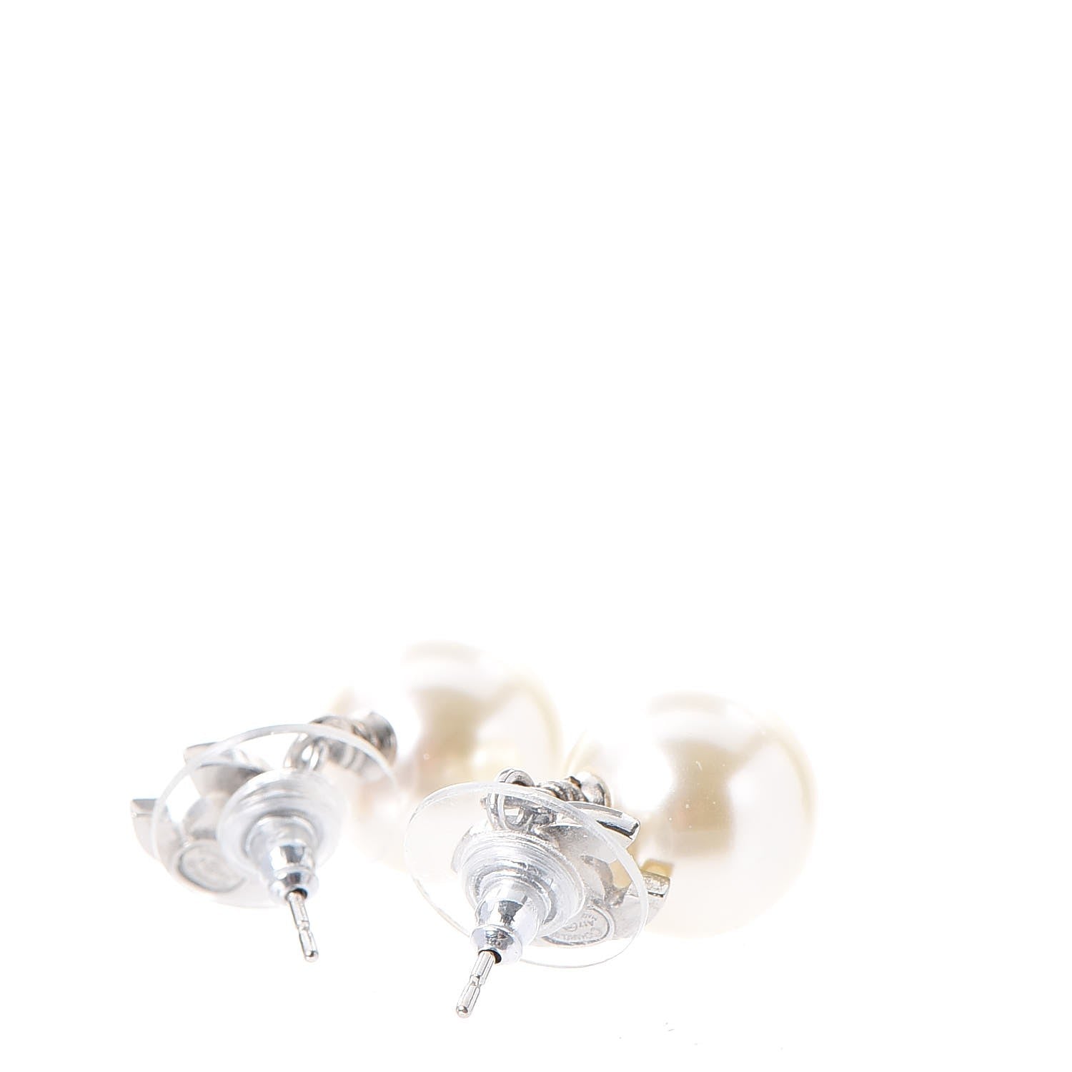 Chanel Crystal Pearl CC Drop Earrings Silver 3 of 5