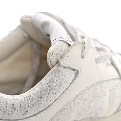 Chanel Painted Iridescent Cotton Tweed Suede Calfskin Womens CC Sneakers 39.5 White Silver Multicolor 9 of 14