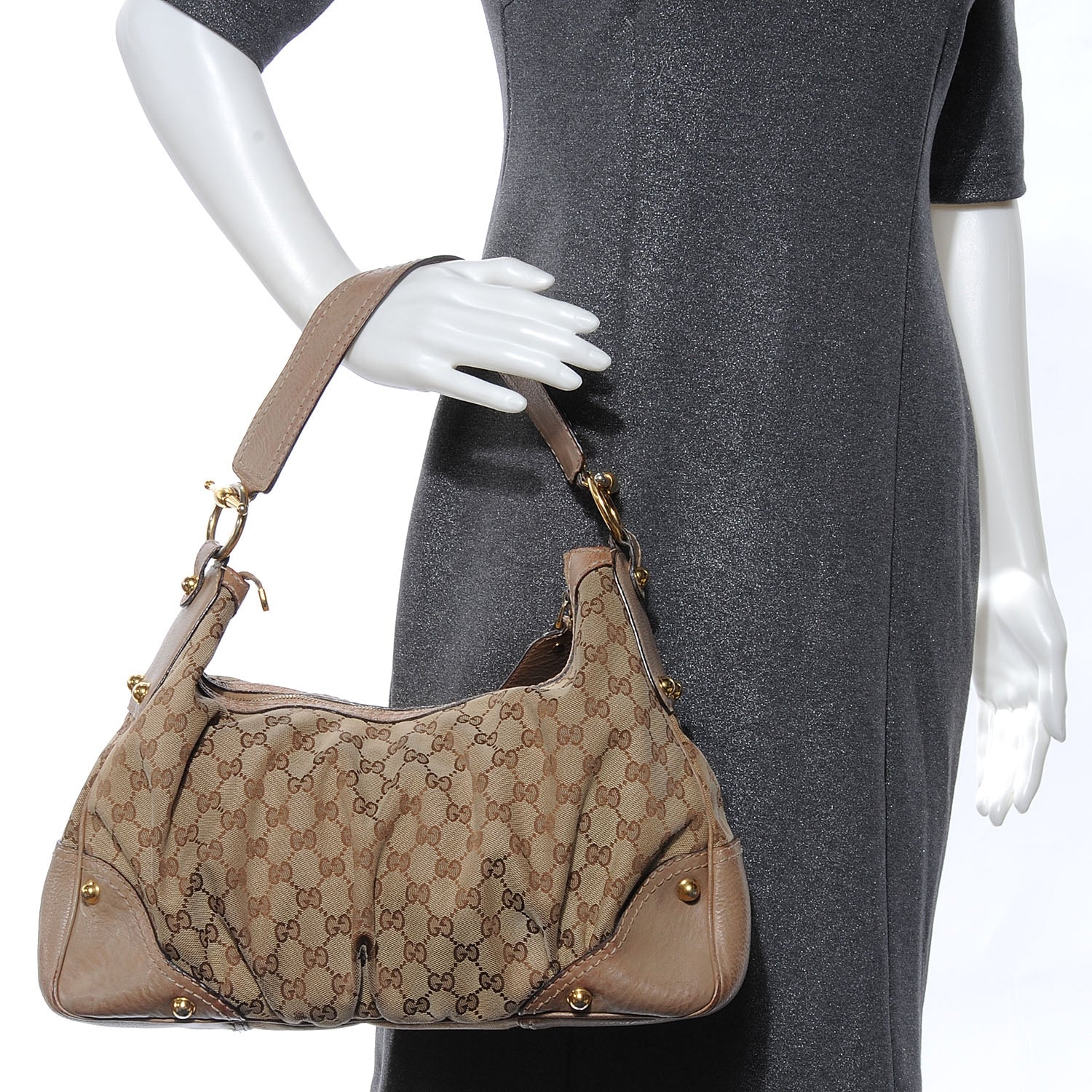 Gucci Monogram GG Medium Jockey Hobo Shoulder Bag Beige 2 of 9