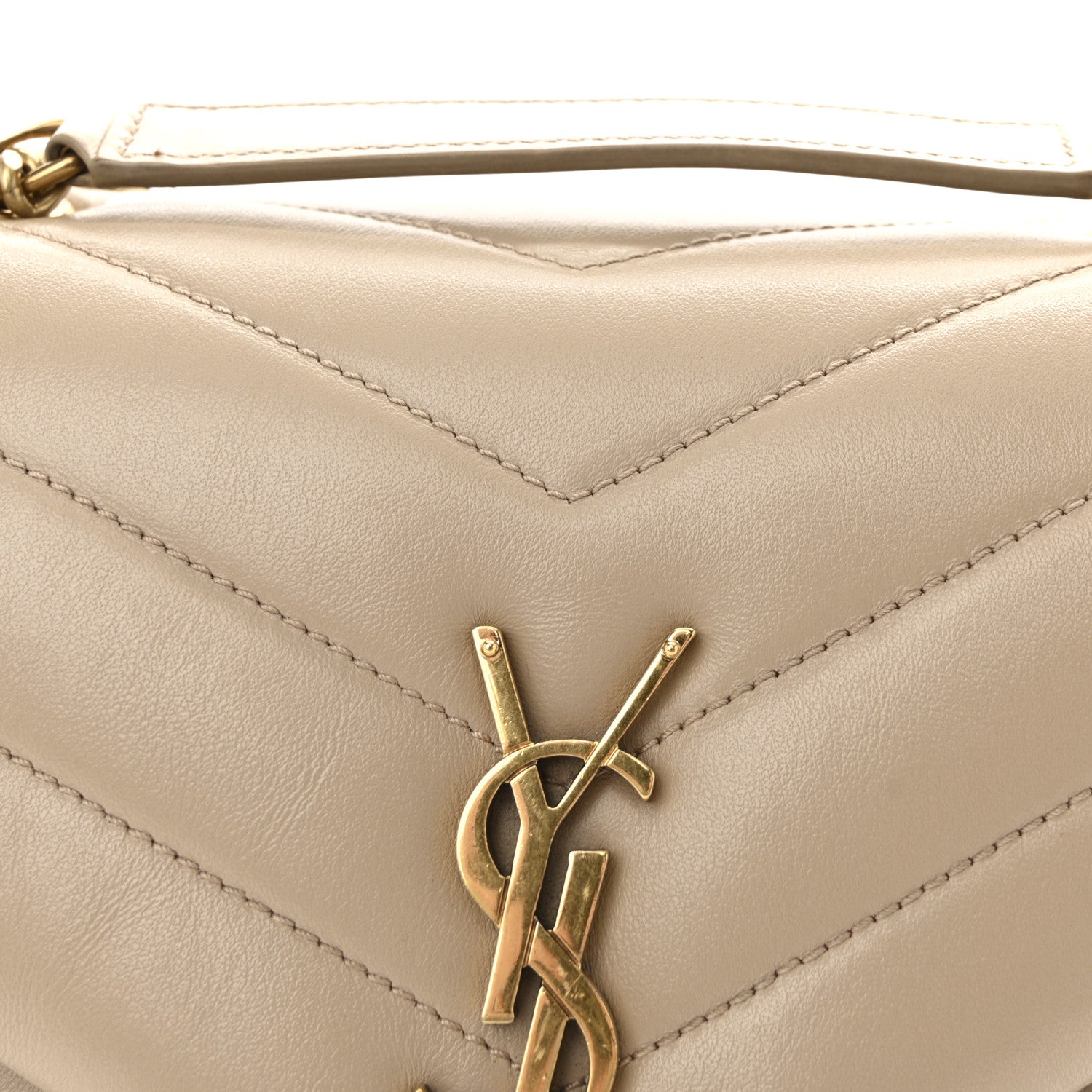 Saint Laurent Calfskin Y Quilted Monogram Small Loulou Chain Satchel Dark Beige 7 of 9
