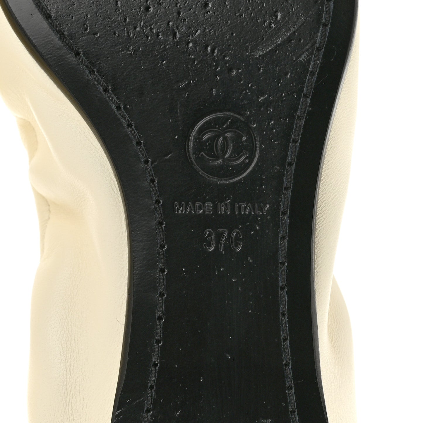 Lambskin CC Turnlock Ballerina Flats 37 Ivory Black