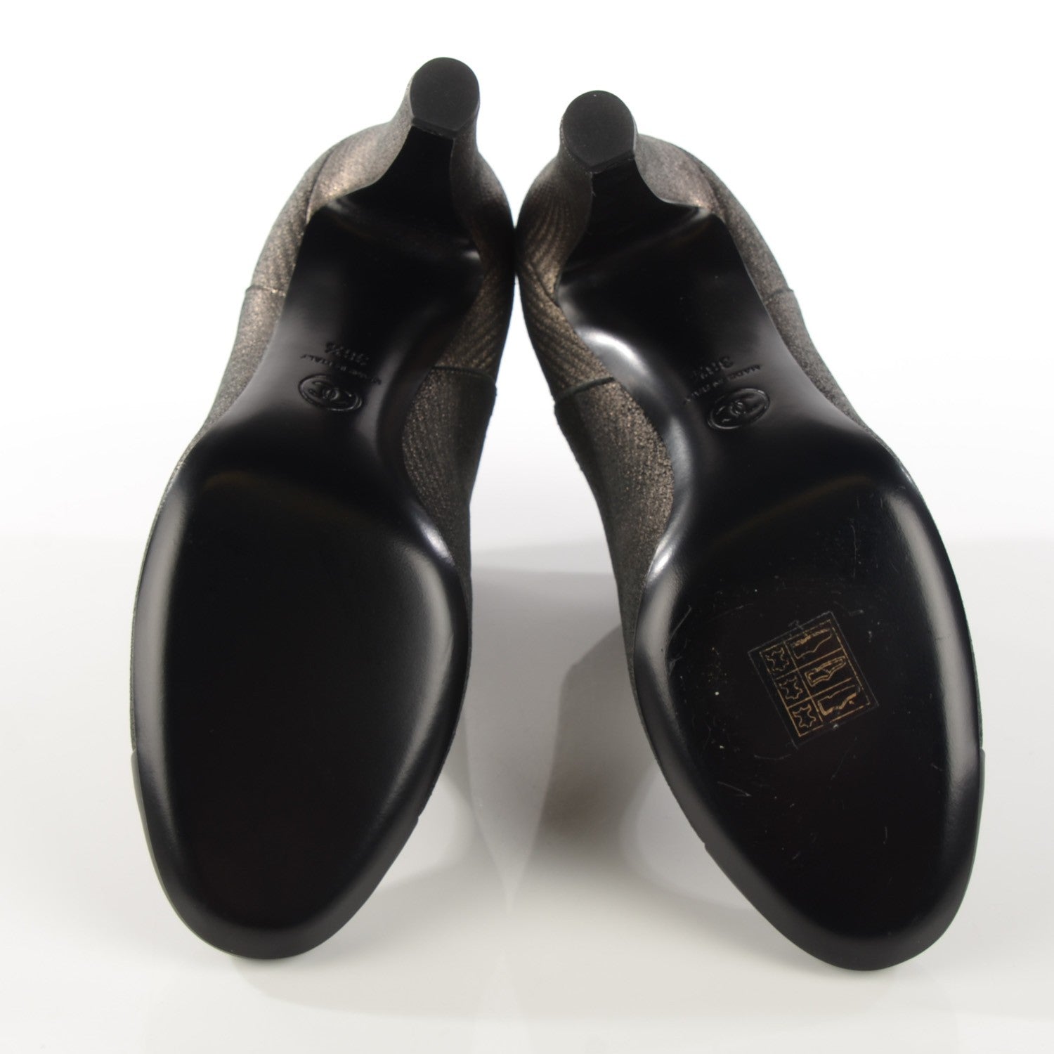 Chanel Metallic Lambskin CC Cap Toe Ankle Boots 38.5 Argent Fonce Black 9 of 15