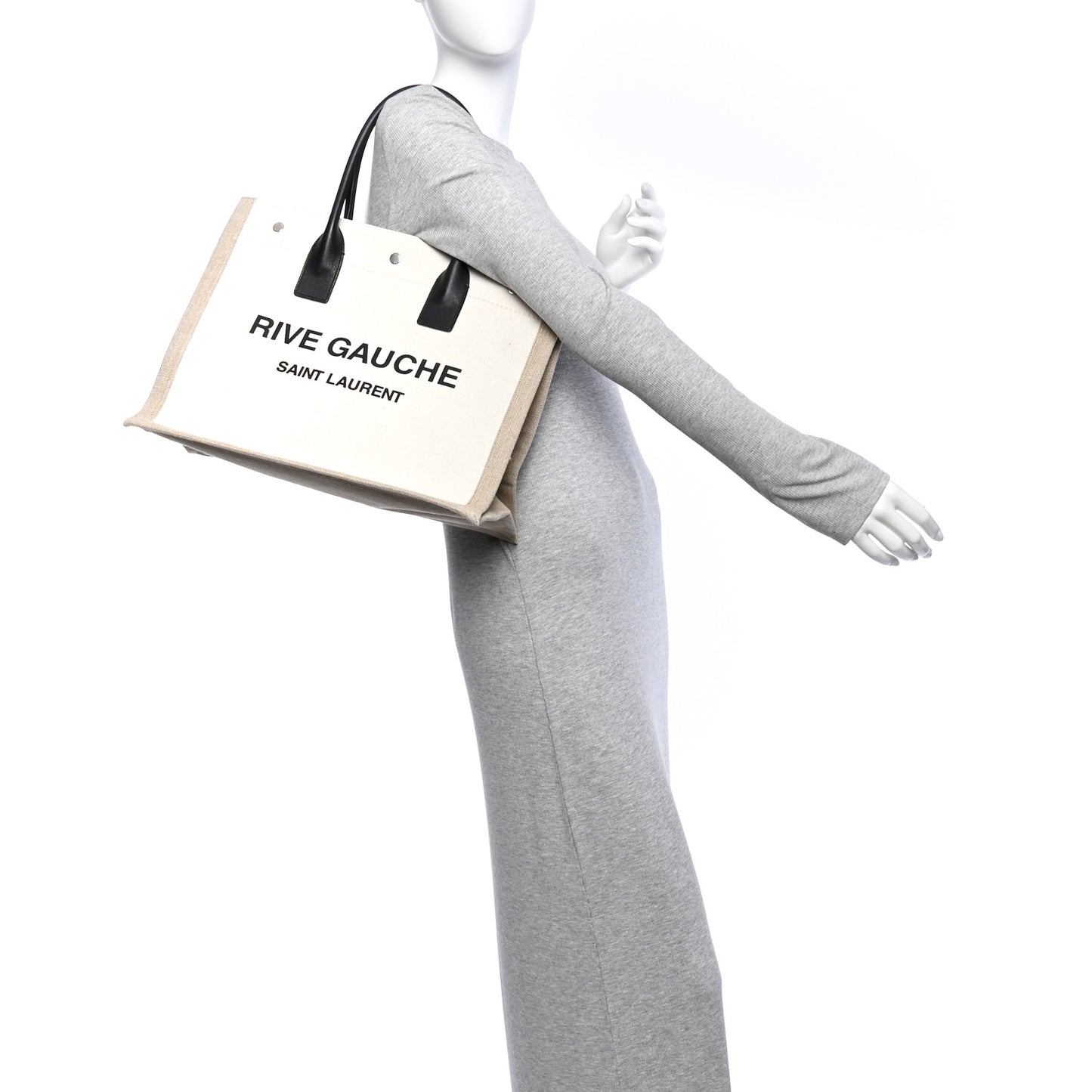 Linen Calfskin Small Rive Gauche Tote Greggio Natural