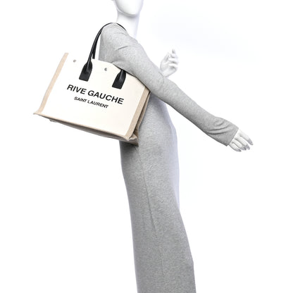 Saint Laurent Linen Calfskin Small Rive Gauche Tote Greggio Natural 2 of 10