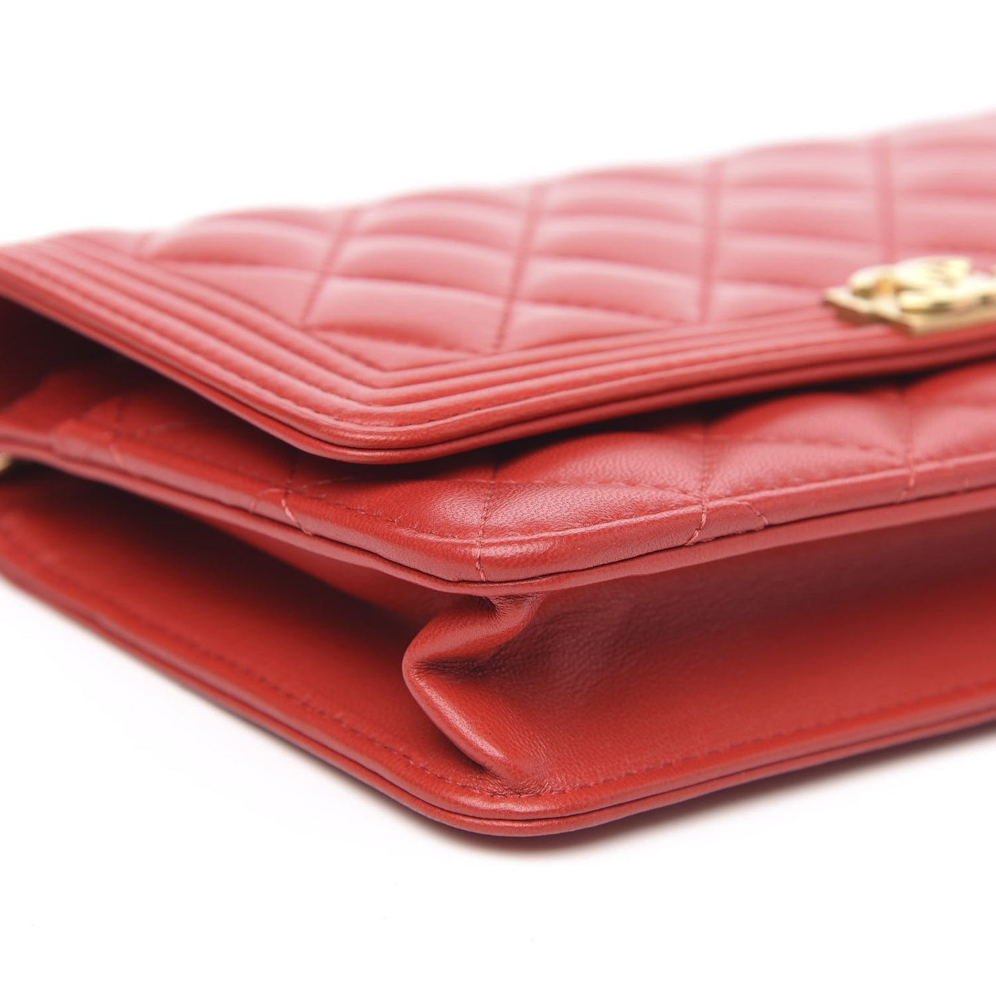 Lambskin Quilted Boy Wallet On Chain WOC Red