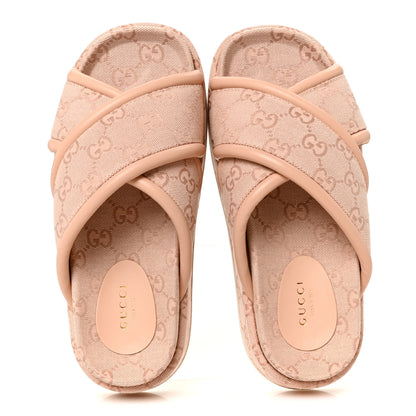Gucci Monogram GG Calfskin Angelina Platform 55mm Slide Sandals 37 Light Pink 2 of 9