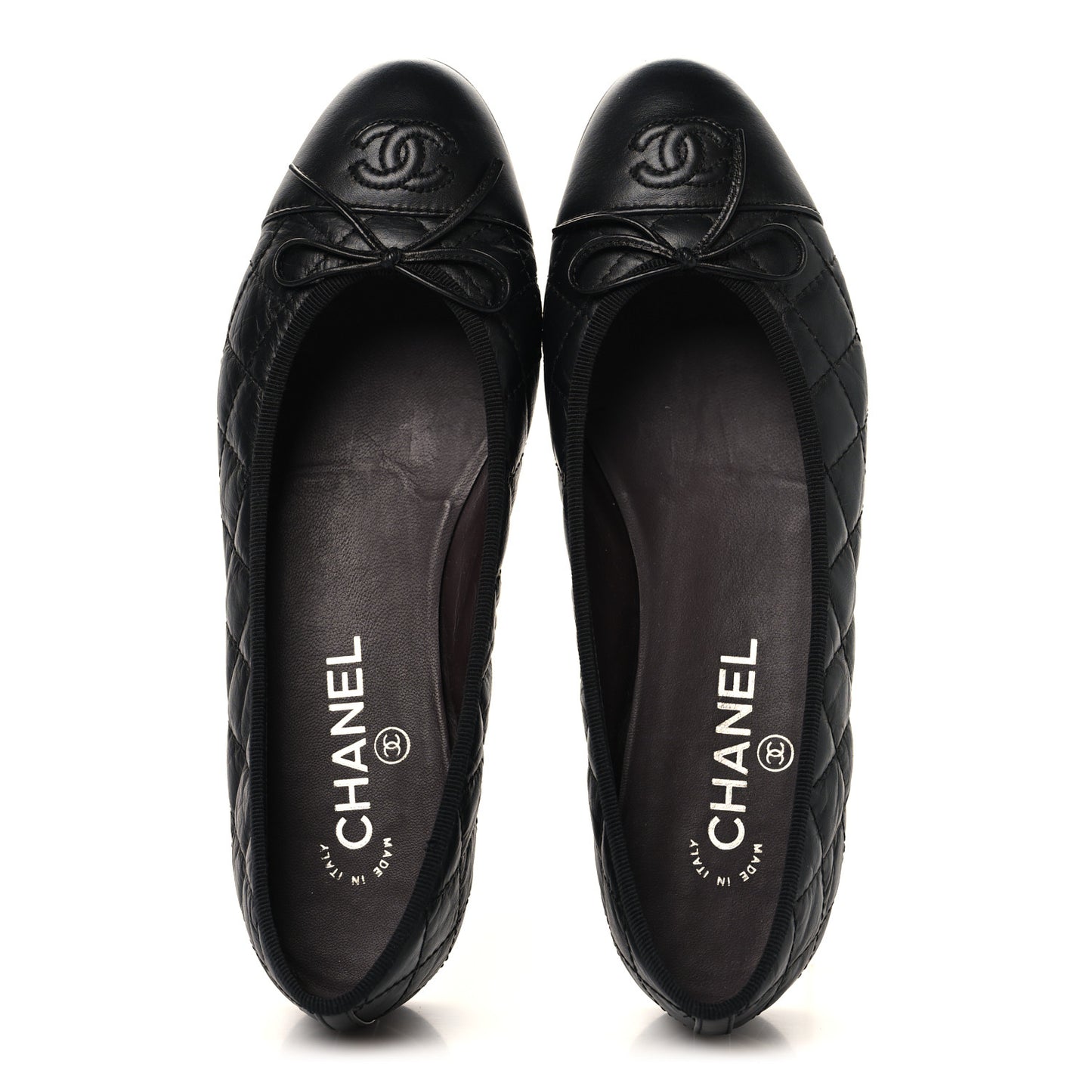 Aged Calfskin Quilted CC Cap Toe Ballerina Flats 38.5 Black