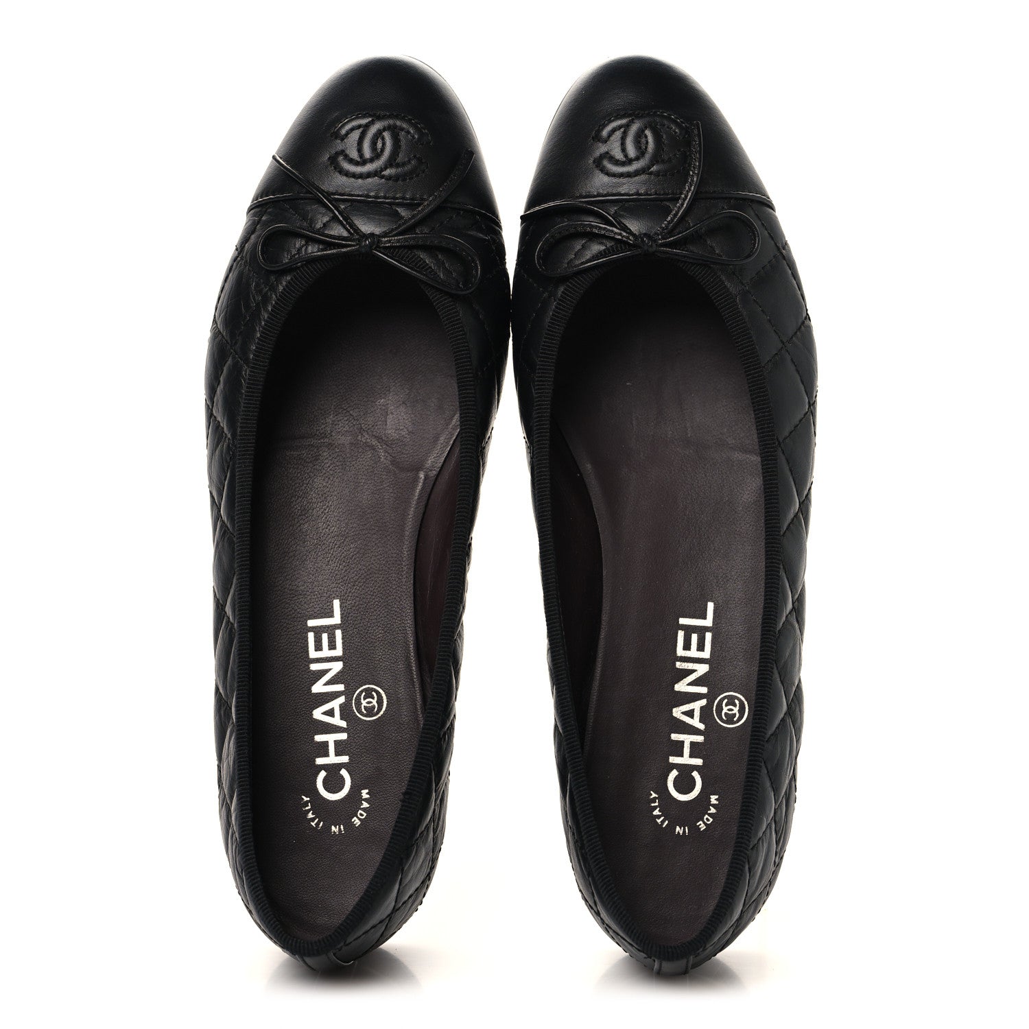 Chanel Aged Calfskin Quilted CC Cap Toe Ballerina Flats 38.5 Black 2 of 10