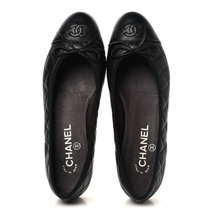 Chanel Aged Calfskin Quilted CC Cap Toe Ballerina Flats 38.5 Black 2 of 10