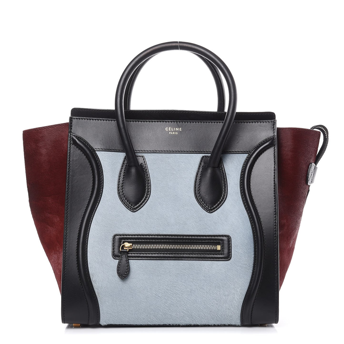 Pony Hair Mini Tri-Color Luggage Baby Blue Burgundy Black