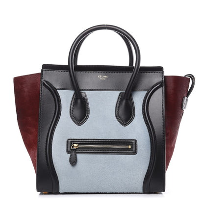 Celine Pony Hair Mini Tri-Color Luggage Baby Blue Burgundy Black 1 of 16