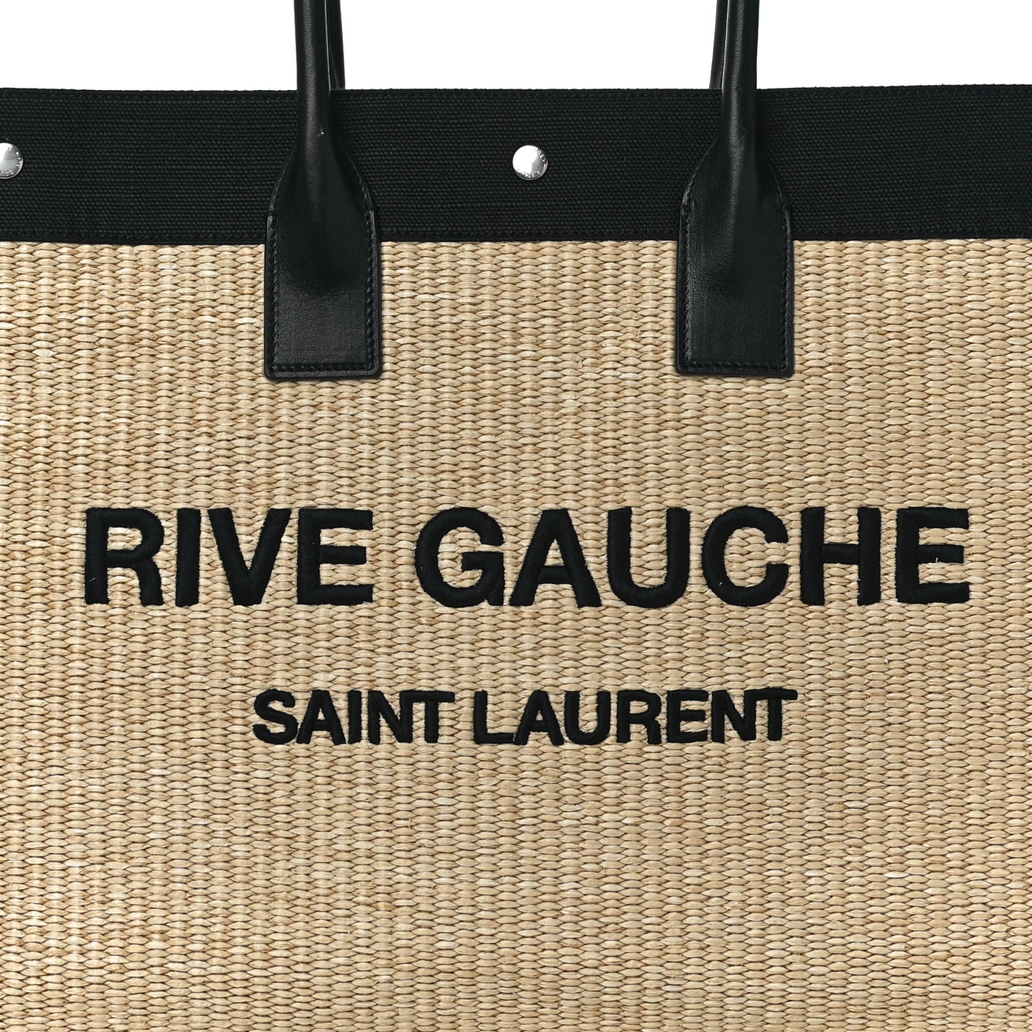 Raffia Linen Calfskin Rive Gauche Tote Naturale Black