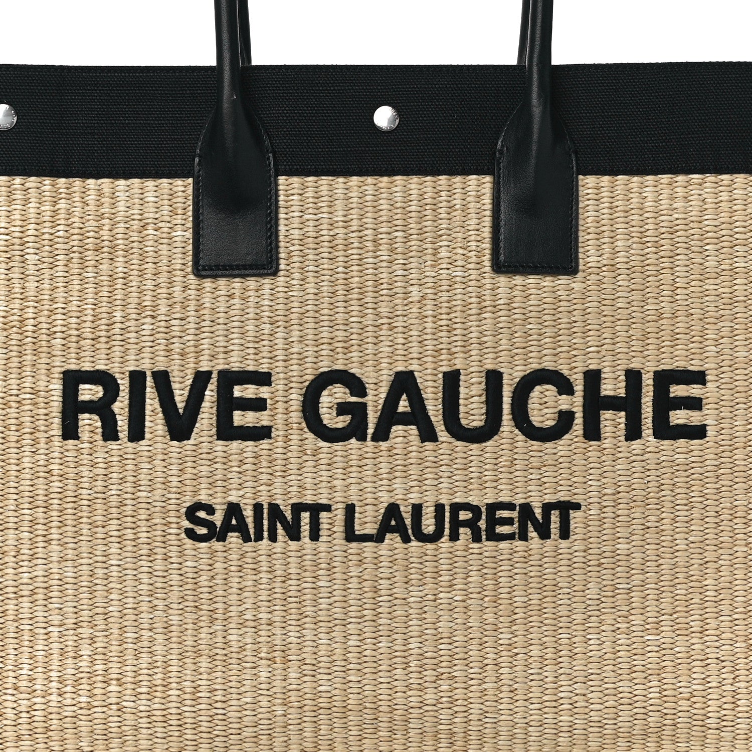 Saint Laurent Raffia Linen Calfskin Rive Gauche Tote Naturale Black 6 of 8
