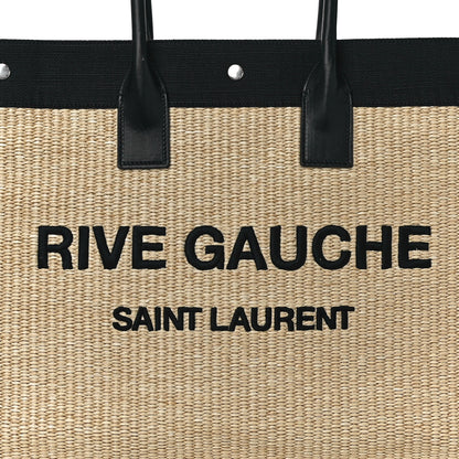 Saint Laurent Raffia Linen Calfskin Rive Gauche Tote Naturale Black 6 of 8