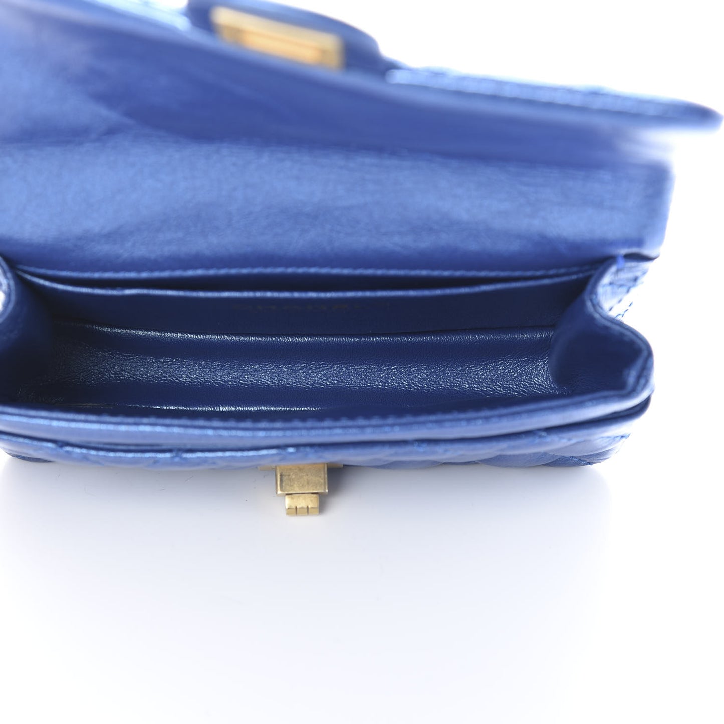 Metallic Aged Calfskin Quilted 2.55 Reissue Flap Belt Bag Blue