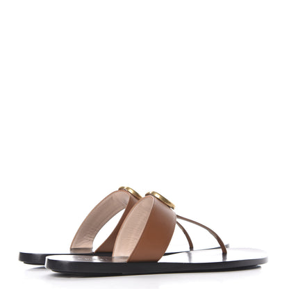 Gucci Calfskin GG Marmont Thong Sandals 37.5 Cognac 4 of 9