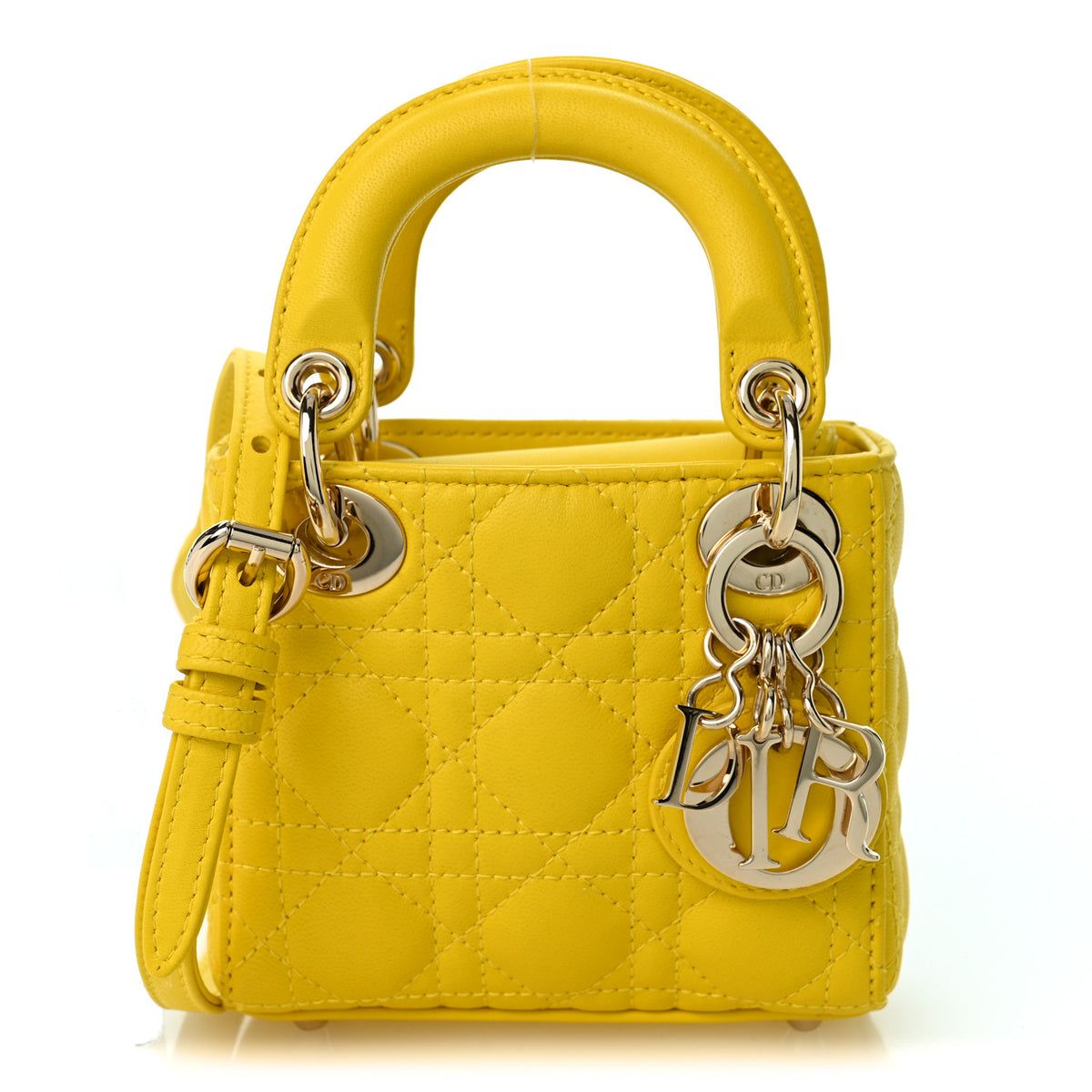Christian Dior Lambskin Cannage Micro Lady Dior Yellow 1 of 10