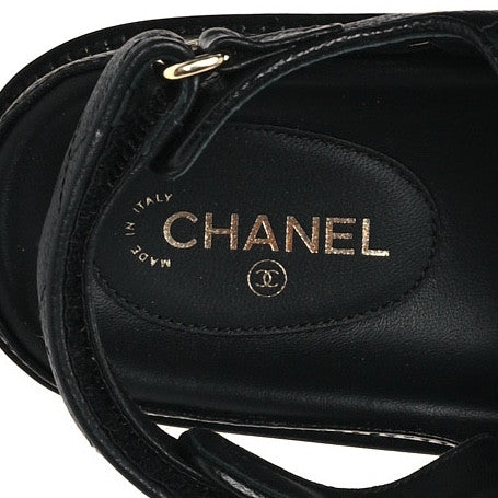Chanel Grained Calfskin Velcro Dad Sandals 37 Black 8 of 10