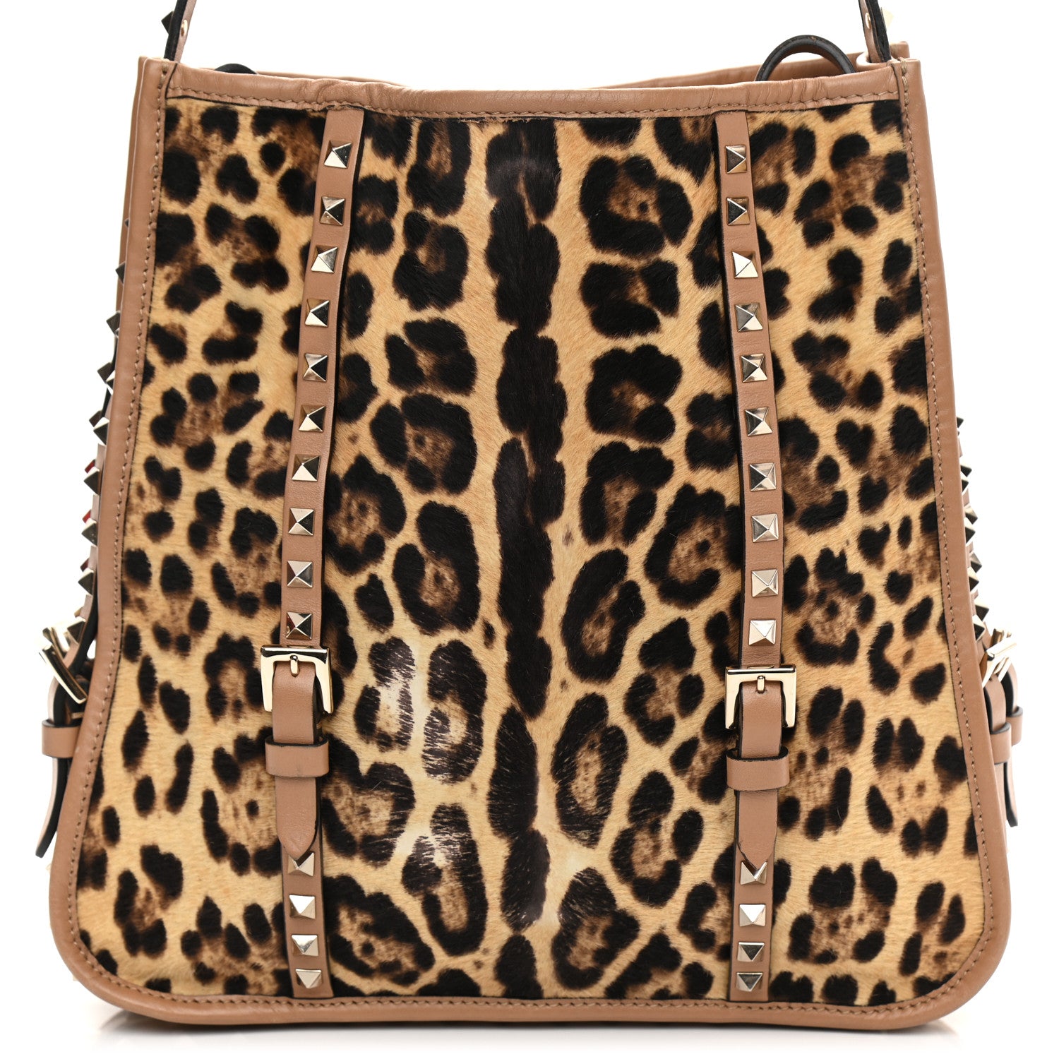 Valentino Garavani Calf Hair Leopard Print Rockstud Shopper Tote Tan 8 of 19