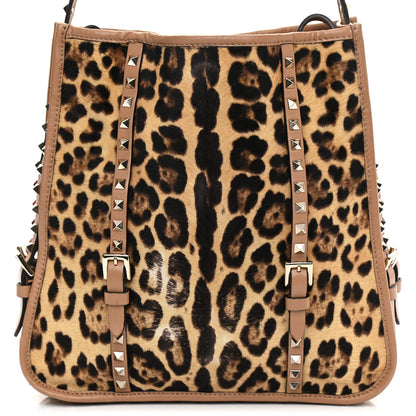 Valentino Garavani Calf Hair Leopard Print Rockstud Shopper Tote Tan 8 of 19