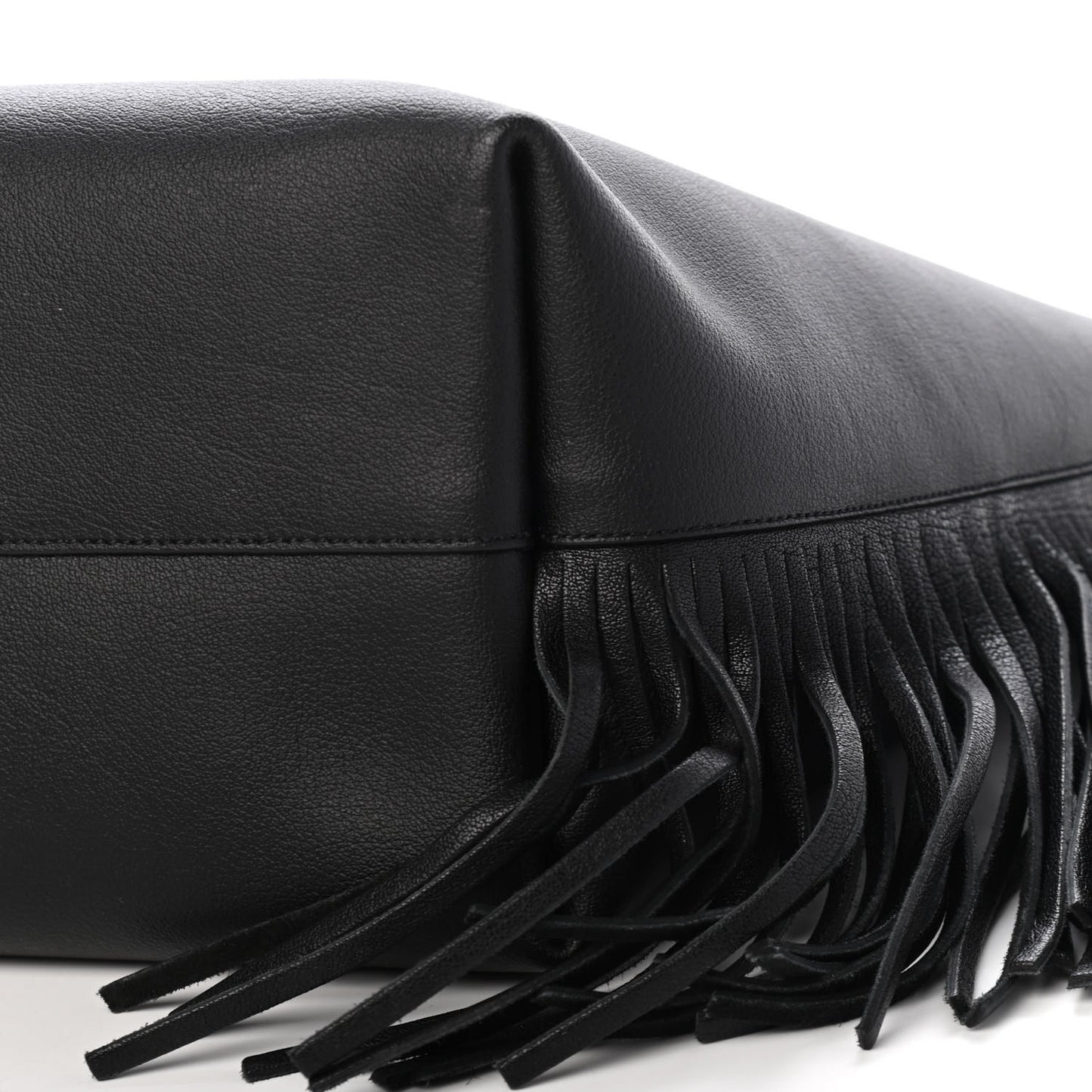 Calfskin Large Fringe Shopping Tote Black