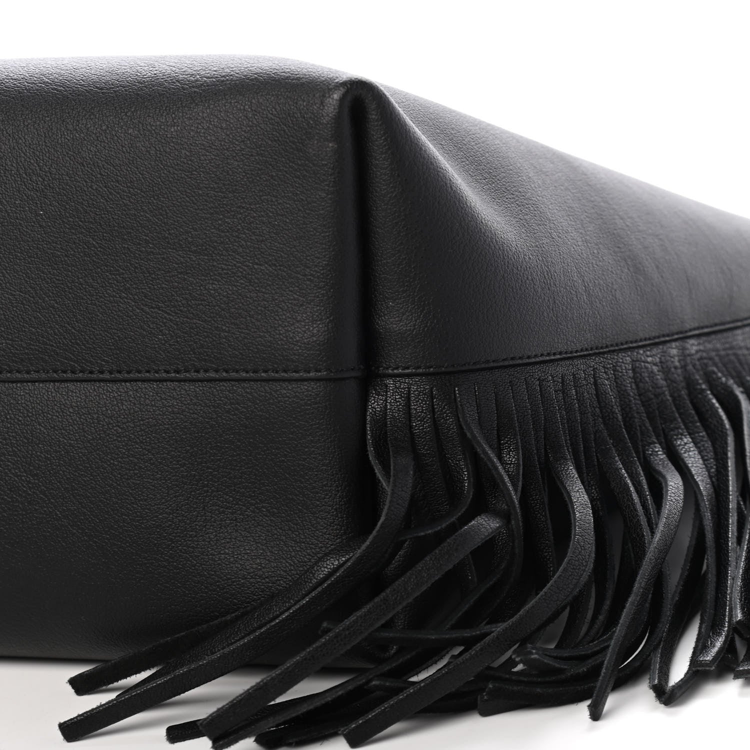Saint Laurent Calfskin Large Fringe Shopping Tote Black 9 of 9