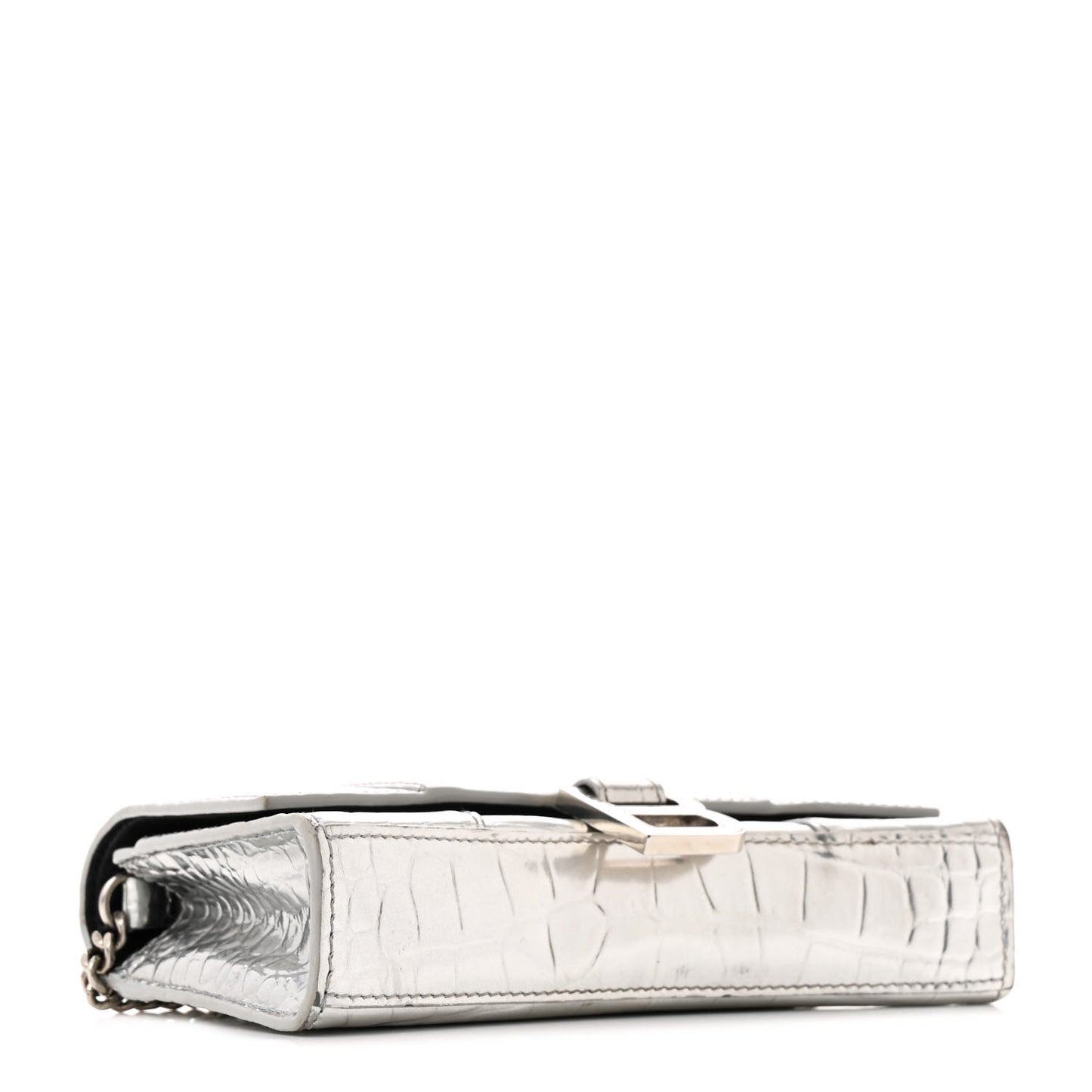 Metallic Calfskin Crocodile Embossed Hourglass Chain Bag Silver