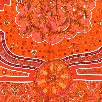Hermes Cashmere Silk Aux Portes du Palais Shawl 140 Capucine Orange Corail 3 of 4