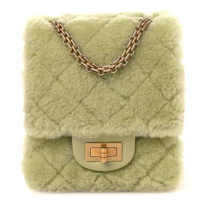 Chanel Shearling Aged Calfskin Quilted 2.55 Reissue Mini North South Flap Green 1 of 11