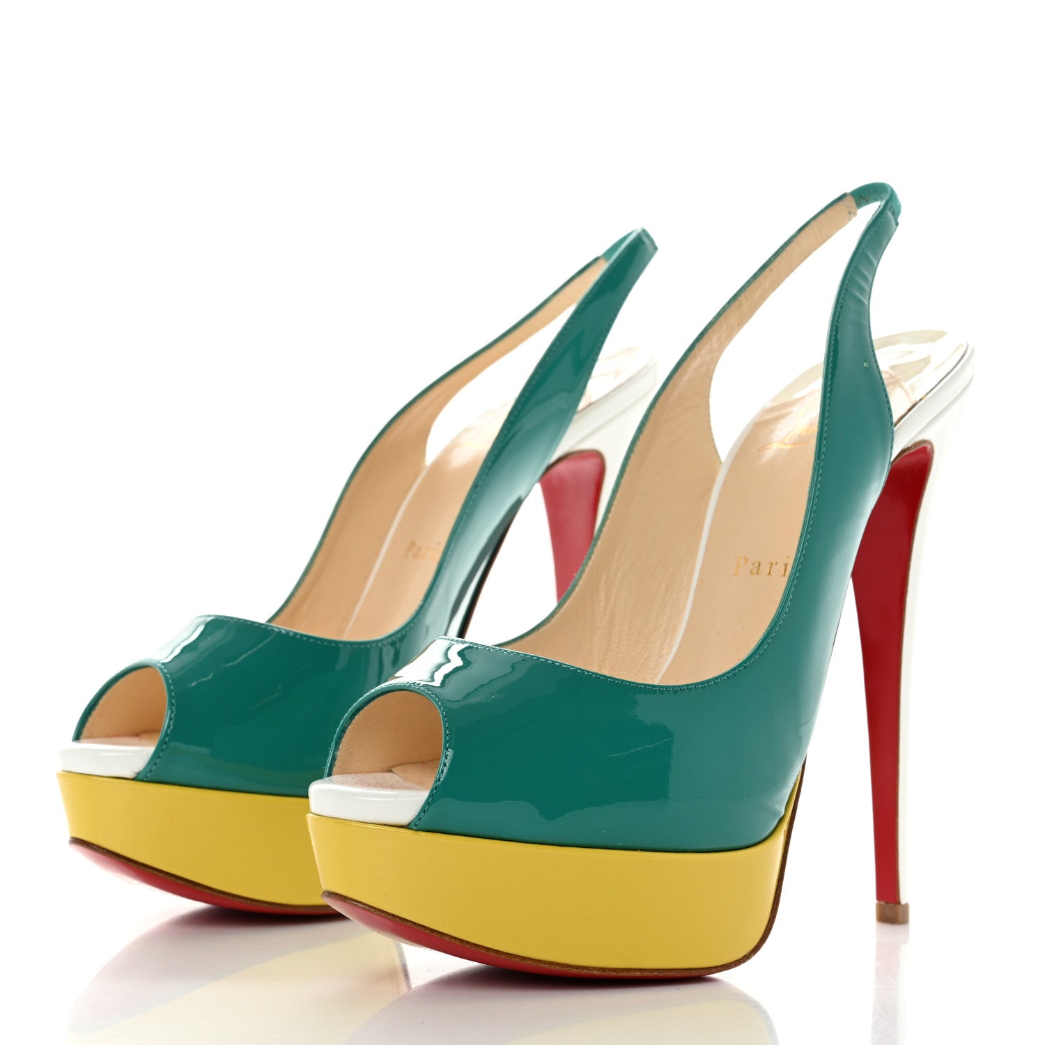 Christian Louboutin Patent Lady Peep Sling 150 Pumps 39 Jade Mimosa 3 of 11