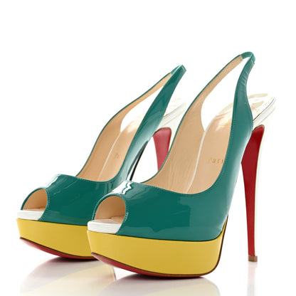 Christian Louboutin Patent Lady Peep Sling 150 Pumps 39 Jade Mimosa 3 of 11