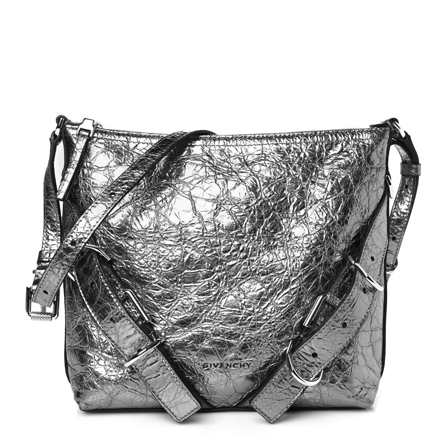 Metallic Calfskin Small Voyou Bag Silver