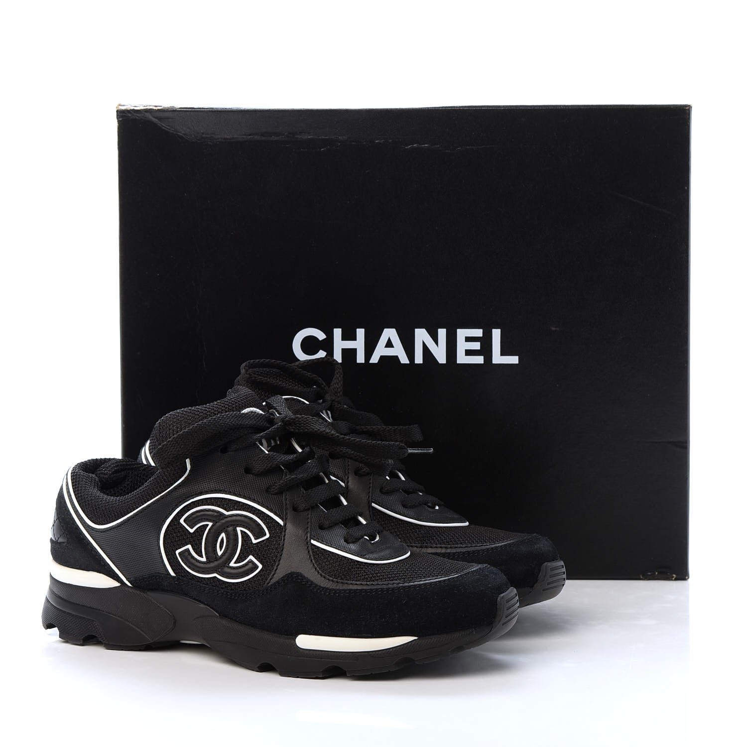 Chanel Toile Suede Calfskin CC Sneakers 36 Black White 9 of 9