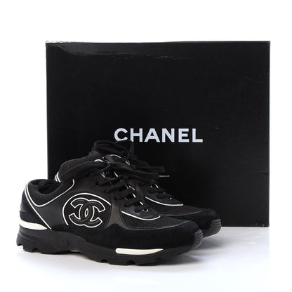 Chanel Toile Suede Calfskin CC Sneakers 36 Black White 9 of 9