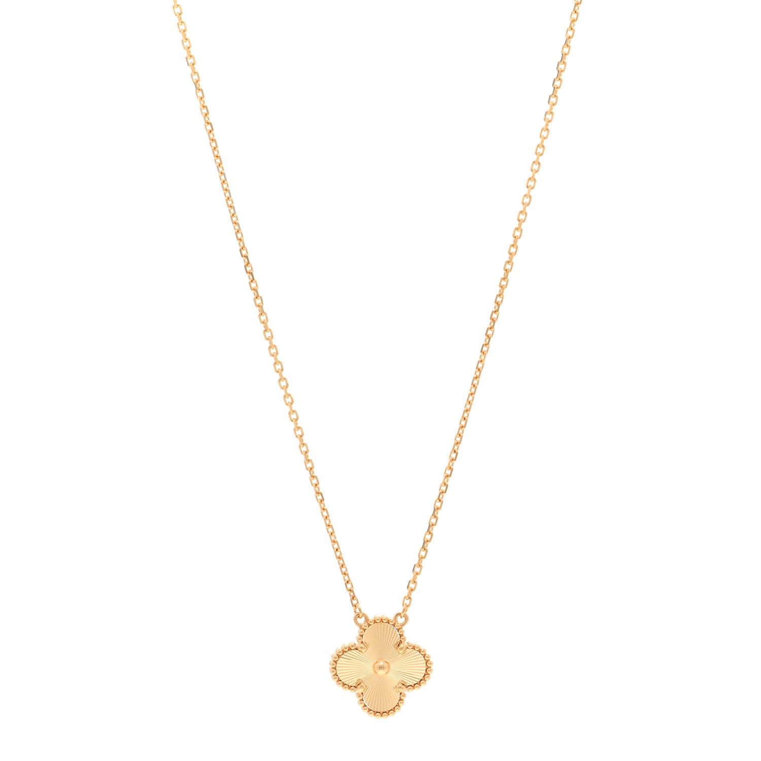 Van Cleef & Arpels 18K Yellow Gold Guilloche Vintage Alhambra Pendant Necklace 1 of 6