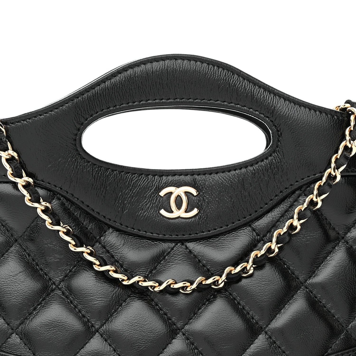 Chanel Shiny Crumpled Calfskin Quilted Nano 31 Shopping Bag Black 8 of 11