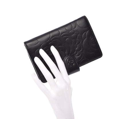 Chanel Lambskin Camellia Embossed Zipped Pocket Wallet Black 2 of 9