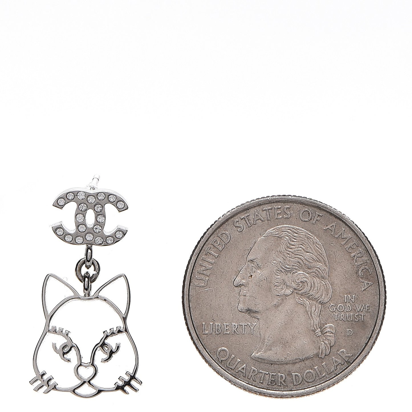 Emoji Choupette Cat Crystal CC Earrings Silver