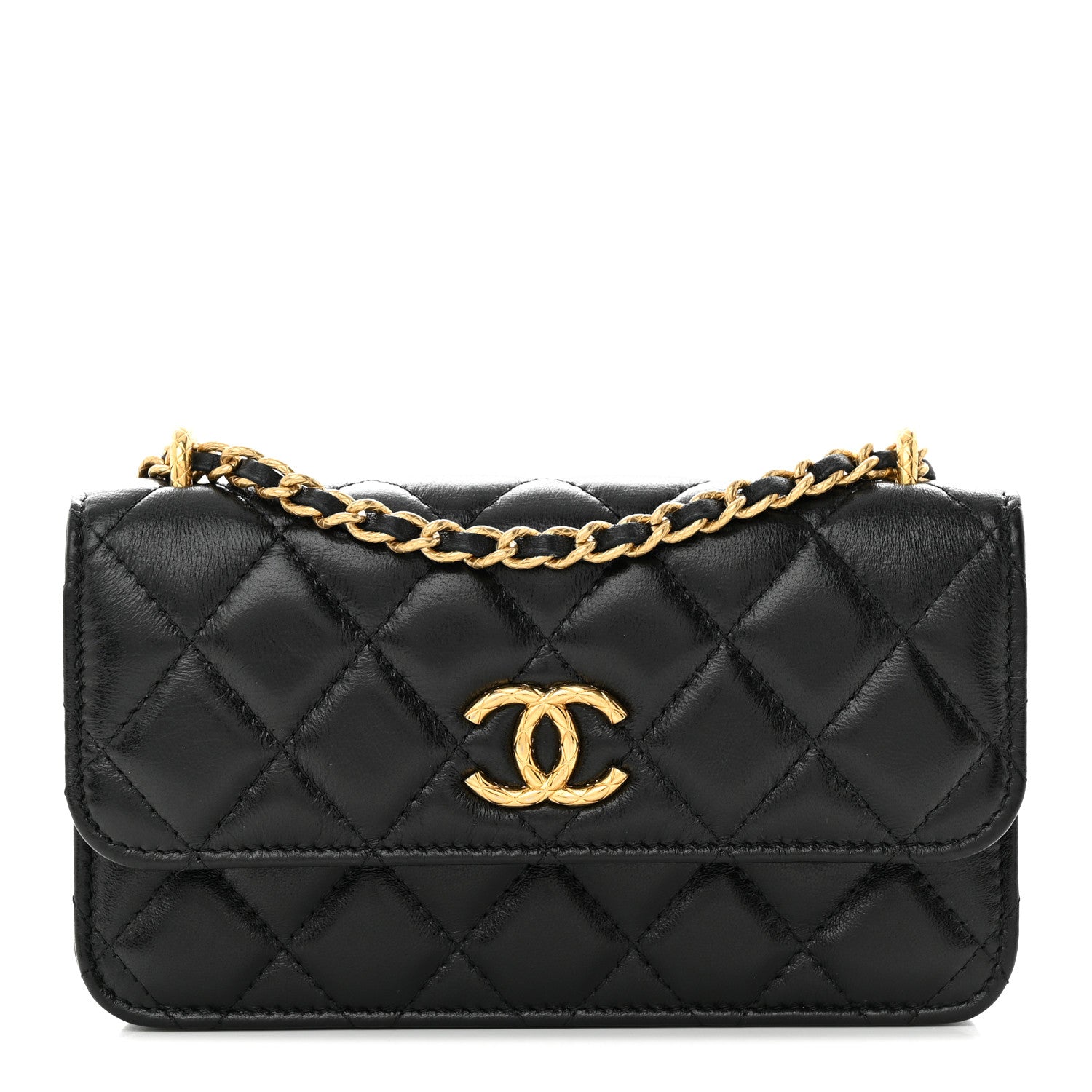 Chanel Lambskin Quilted Dynasty Flap Phone Holder With Chain Black 1 of 14